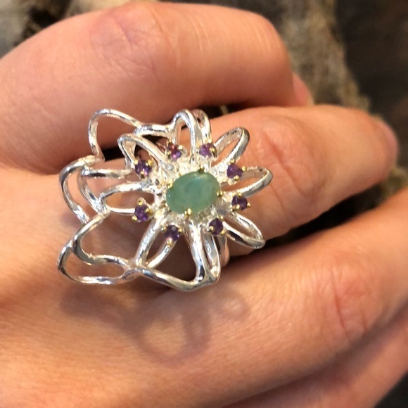 Emerald artisan crafted ring solid 925 size 7.5 - Picture 5 of 7